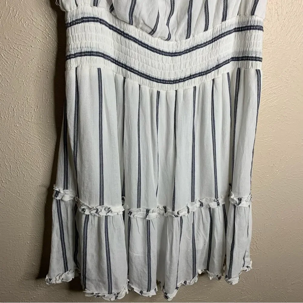 American eagle striped off shoulder ruffle tiered dress white gray - Picture 5 of 13